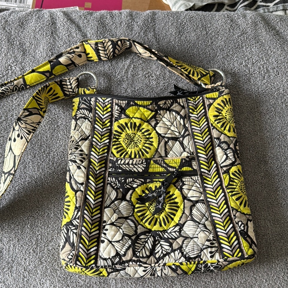 Vera Bradley Yellow and Black Crossbody Bag with Quilted Design